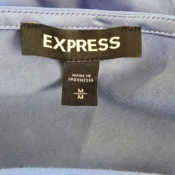 Express Satin V-Neck Downtown Cami Blue Slip Dress Size Medium Slits - Picture 9 of 11